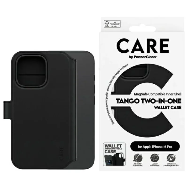 CARE by PanzerGlass Feature Tango 2v1 peňaženkové puzdro MagSafe pre iPhone 16 Pro – čierne