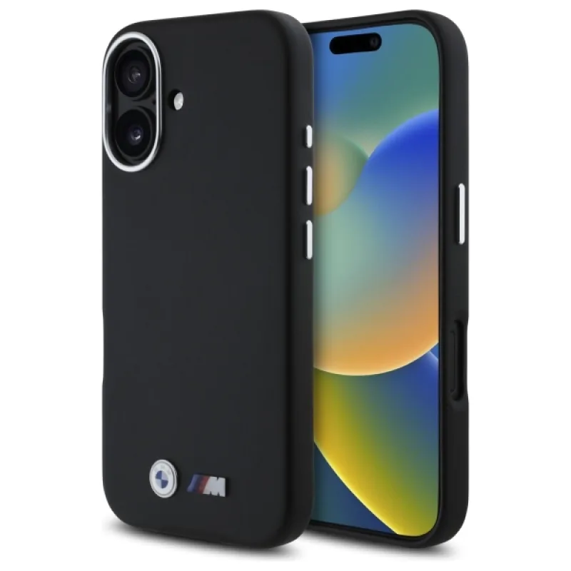 BMW M hladké kovové puzdro MagSafe na iPhone 16 – čierne