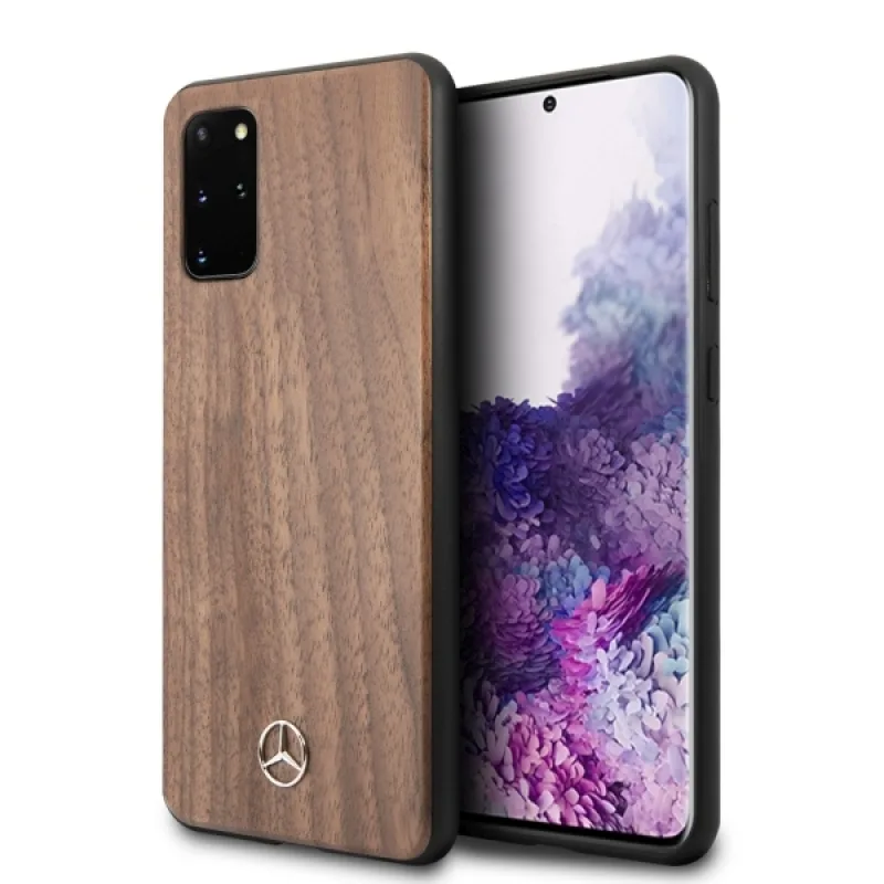 Puzdro Mercedes Wood Line Walnut pre Samsung Galaxy S20+ – hnedé