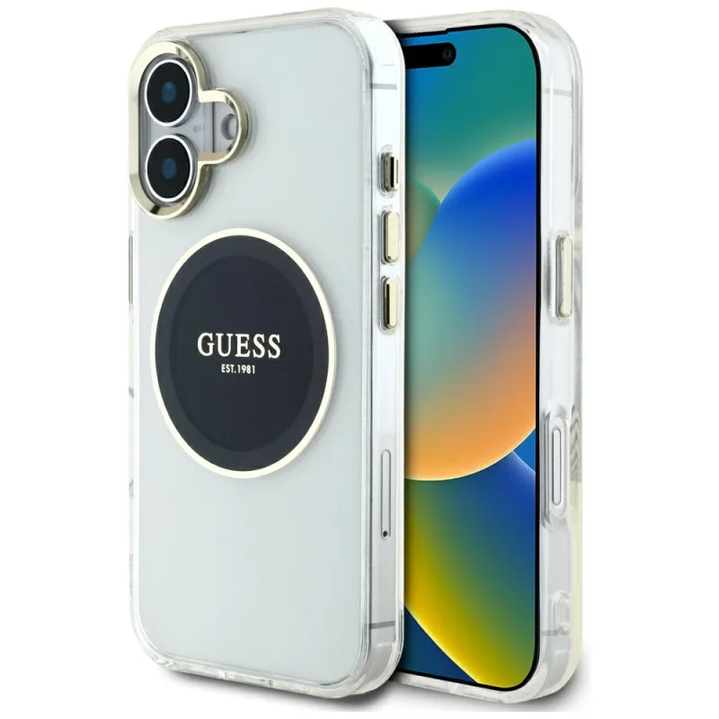 Puzdro Guess IML Metal Colored Circle Classic Logo MagSafe pre iPhone 16 - čierne