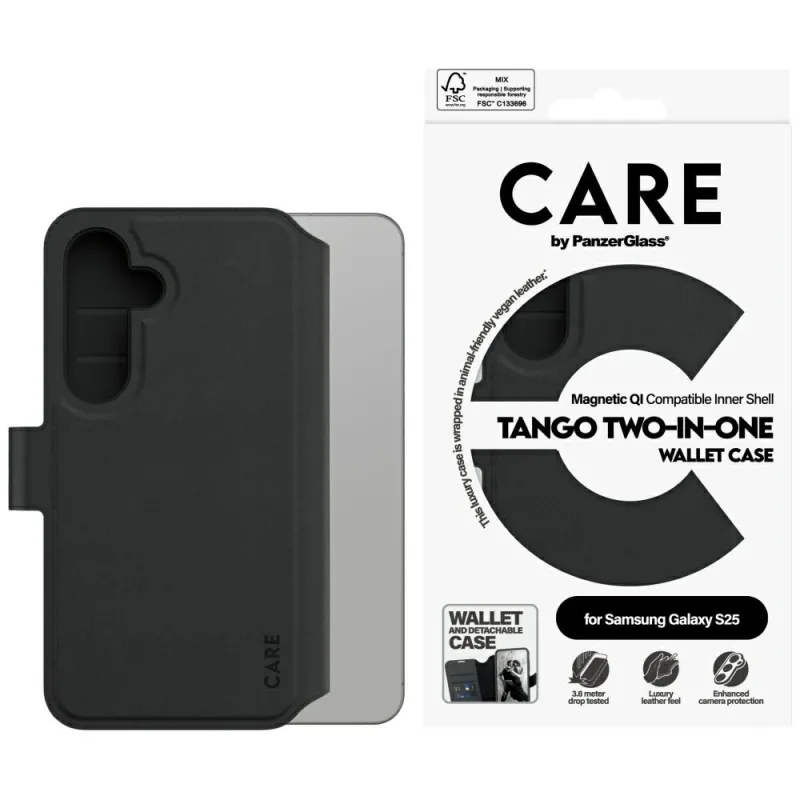 Peňaženkové puzdro CARE by PanzerGlass Feature Tango 2v1 pre Samsung Galaxy S25 – čierne