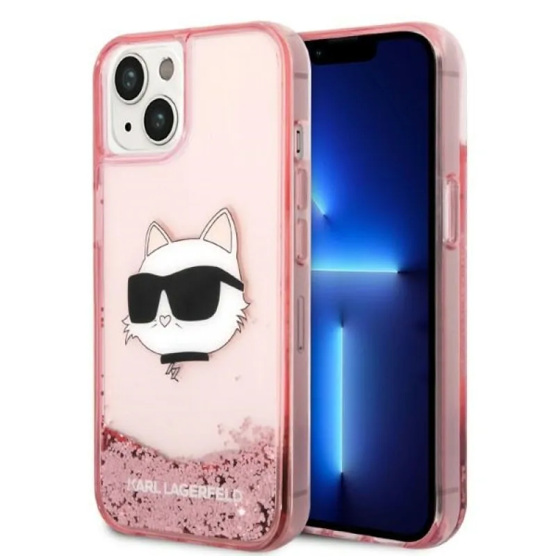 Kryt Karl Lagerfeld Glitter Choupette Head pre iPhone 14 Plus - ružový
