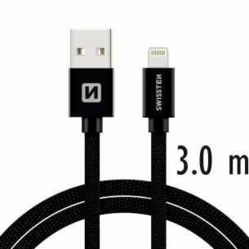 Swissten Data Cable Textile USB / Lightning 3 m, black