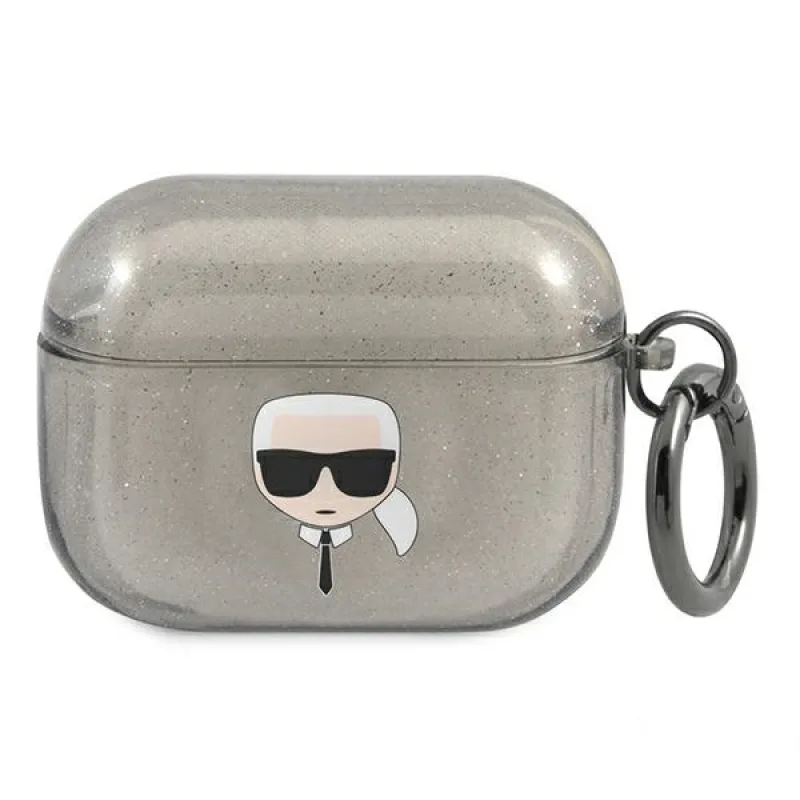 Karl Lagerfeld Glitter Karl's Head Case pre AirPods Pro - čierne