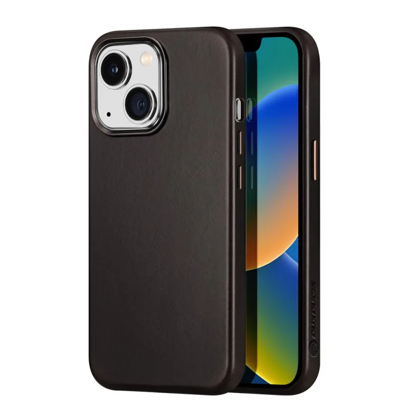 Kožený kryt Dux Ducis Naples pre iPhone 14 Plus (kompatibilný s MagSafe) tmavohnedý