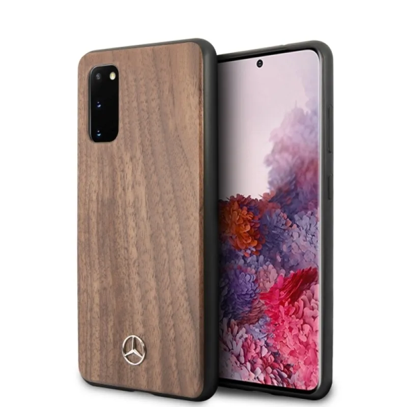 Puzdro Mercedes Wood Line Walnut pre Samsung Galaxy S20 - hnedé