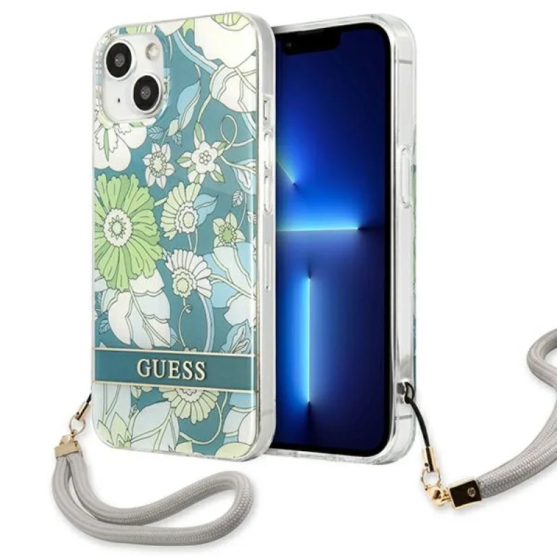 Guess GUHCP13SHFLSN iPhone 13 mini 5,4" zelené/zelené pevné puzdro Flower Strap
