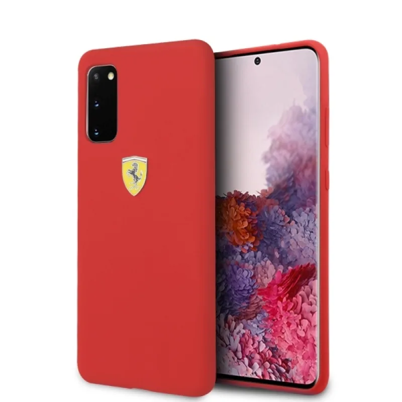 Silikónové puzdro Ferrari pre Samsung Galaxy S20 - červené