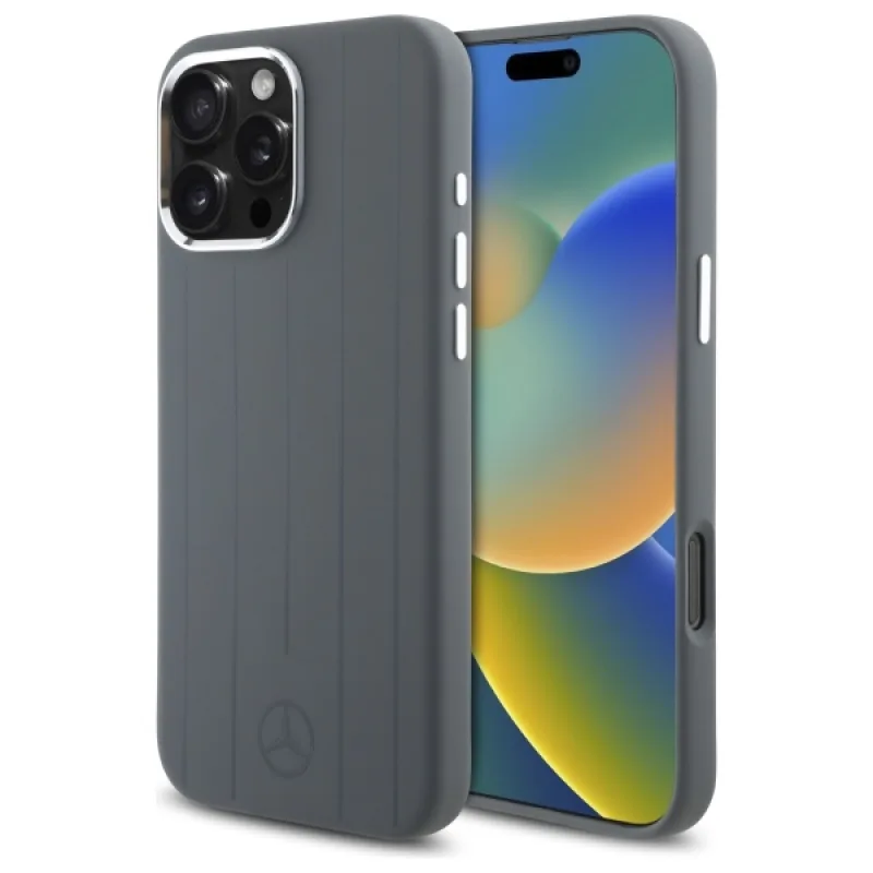 Mercedes Silicone Vertical Tonal Stripes MagSafe Case pre iPhone 16 Pro Max – šedý