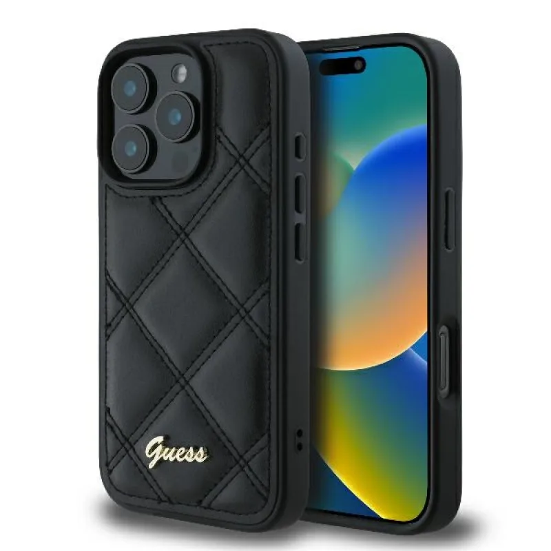 Puzdro Guess Quilted Metal Logo iPhone 16 Pro – čierne
