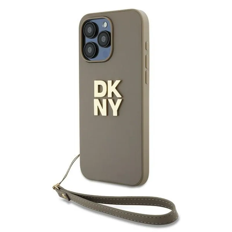 Obal DKNY Wrist Strap Stock Logo pre iPhone 15 Pro Max - béžový