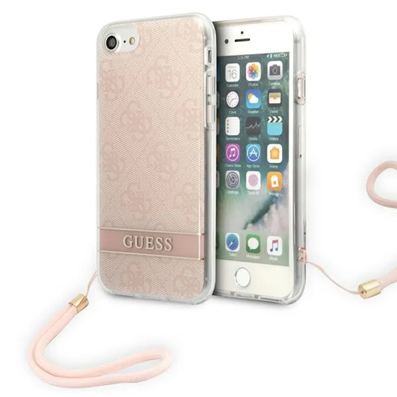 Guess GUOHCI8H4STP iPhone SE 2022 / SE 2020 / 7/ 8 ružové/ružové pevné puzdro 4G Print Strap