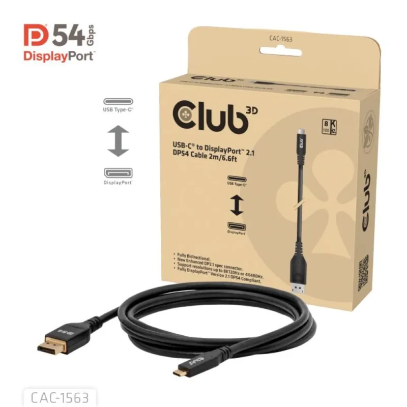 Club3D Kabel USB-C na DisplayPort 2.1 DP54 Bi-Directional, 8K120Hz, …