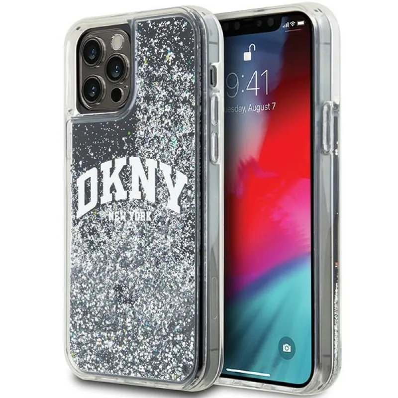 Puzdro DKNY Liquid Glitter Big Logo iPhone 12 Pro/12 – čierne