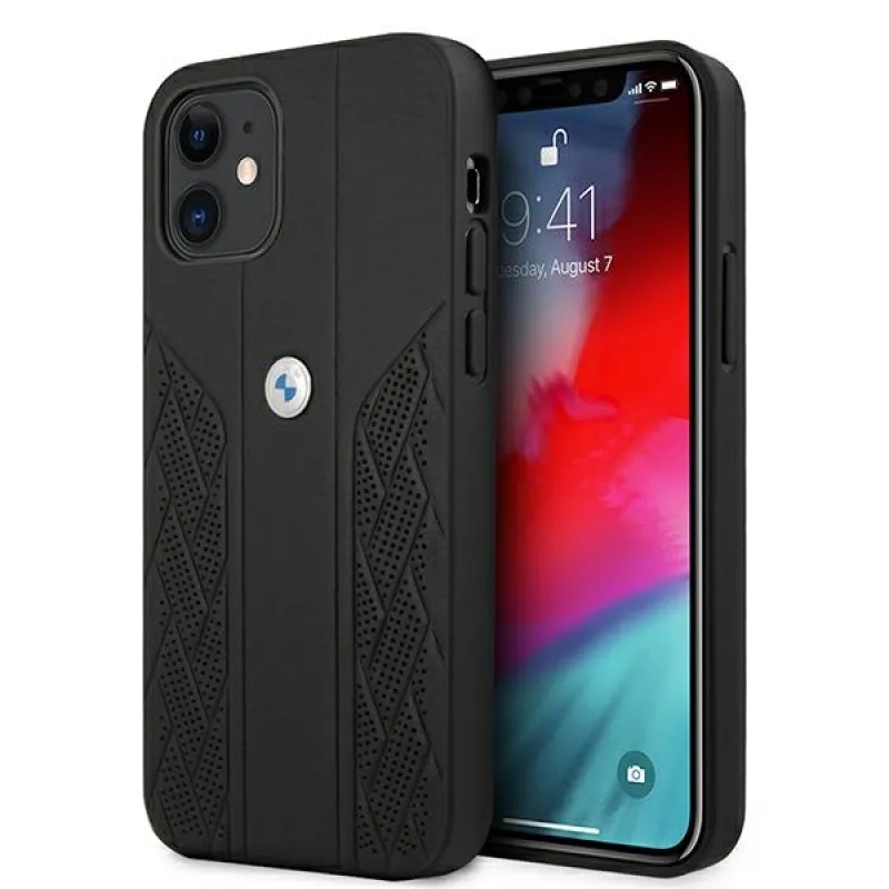 Kožené puzdro BMW Curve Perforate Case pre iPhone 12 mini - čierne