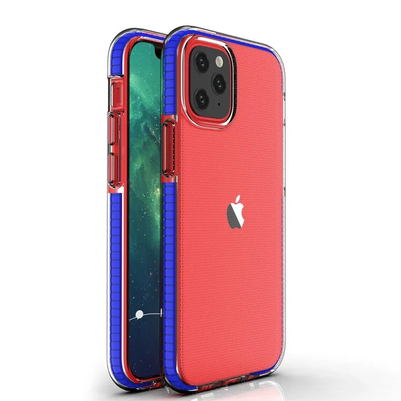 Spring Case číry TPU gélový ochranný kryt s farebným rámom pre iPhone 13 mini tmavomodrý