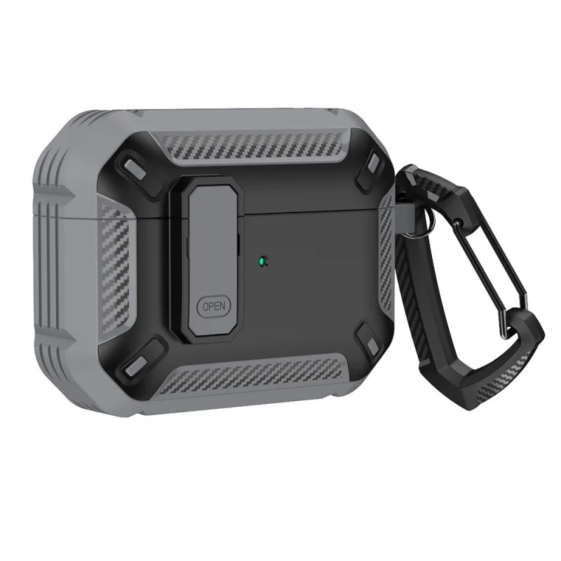 Puzdro Airpods 4 Armor s karabínou - šedé