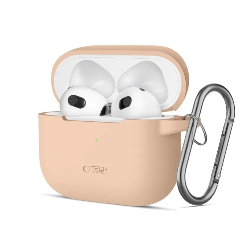 Silikónové háčikové puzdro Tech-Protect pre Apple AirPods 3 – béžové