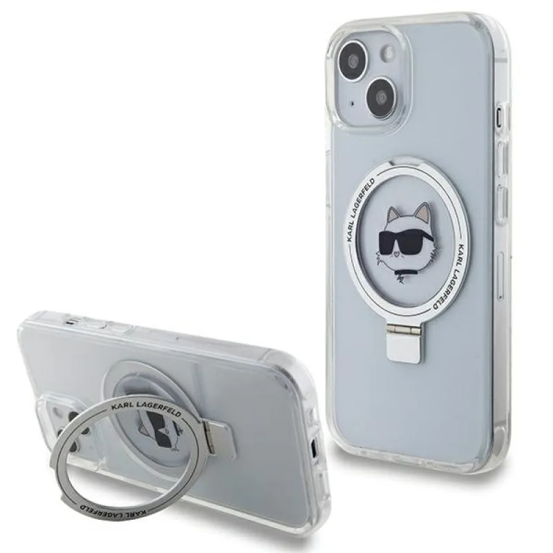 Karl Lagerfeld KLHMP15SHMRSCHH iPhone 15 6,1" bielo/biele pevné puzdro Ring Stand Choupette Head MagSafe