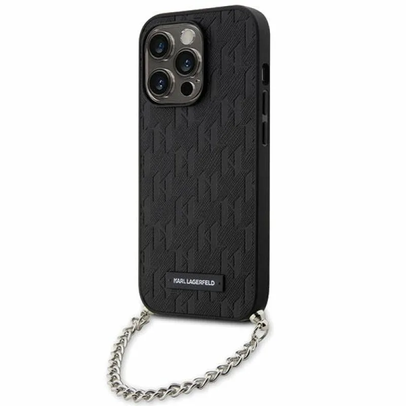 Karl Lagerfeld KLHCP14LSACKLHPK iPhone 14 Pro 6,1" čierne/čierne pevné puzdro Saffiano Monogram Chain