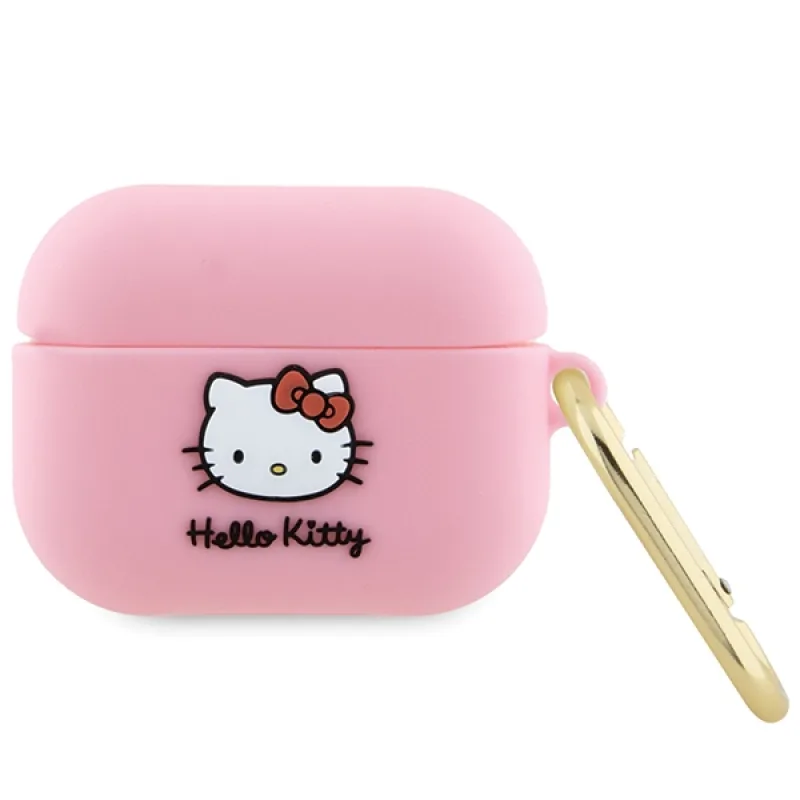 Silikonové puzdro Hello Kitty 3D Kitty Head pre AirPods Pro - ružové