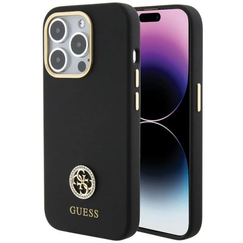 Guess Silicone Logo Strass 4G puzdro pre iPhone 15 Pro Max - čierne