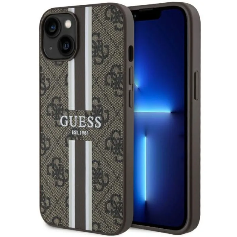 Pevné puzdro Guess GUHMP14MP4RPSW na iPhone 14 Plus 6,7" hnedej/hnedej farby 4G s potlačou MagSafe
