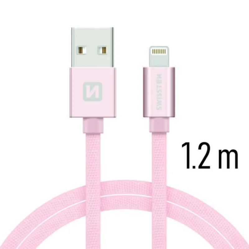 Swissten Data Cable Textile USB / Lightning 1.2 m, rose gold