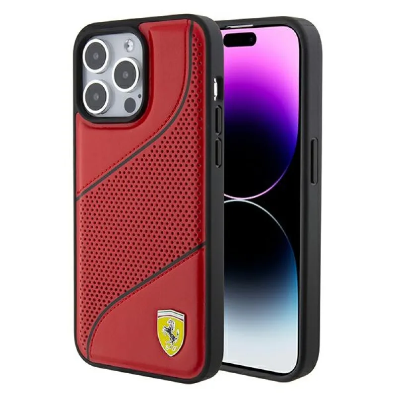 Kryt Ferrari Perforated Waves Metal Logo pre iPhone 15 Pro - červený