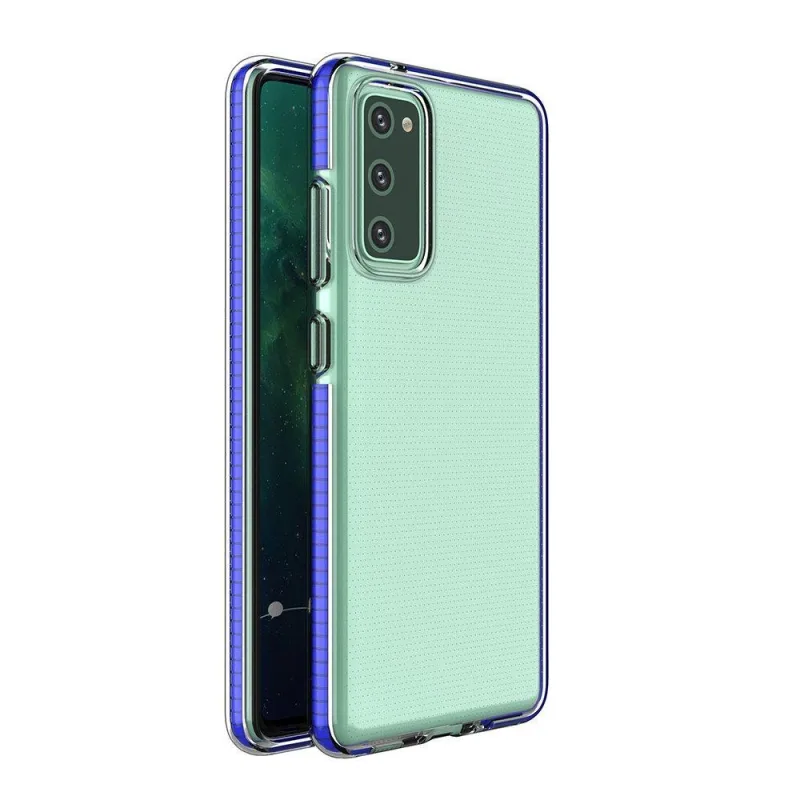 Spring Case číry TPU gélový ochranný kryt s farebným rámom pre Samsung Galaxy A72 4G tmavomodrý
