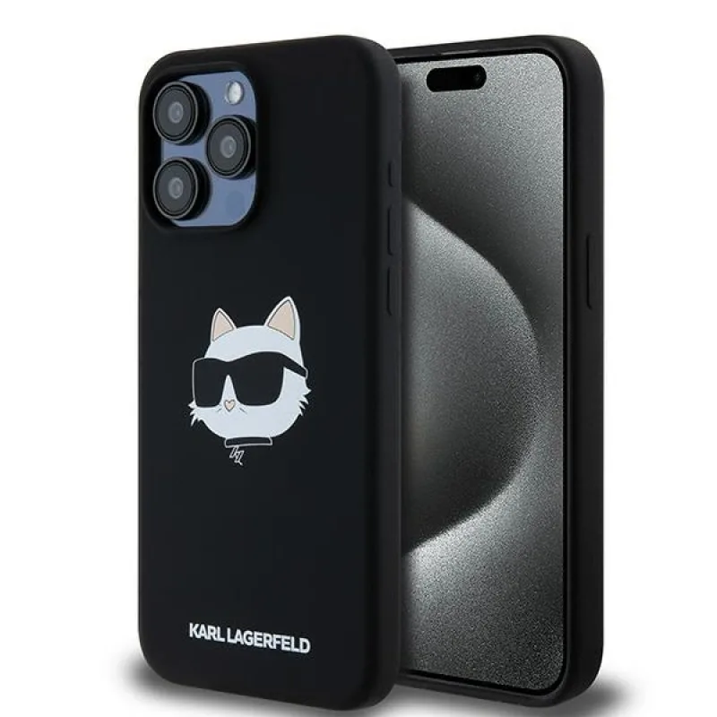 Karl Lagerfeld silikónové puzdro Choupette Head MagSafe pre iPhone 15 Pro - čierne