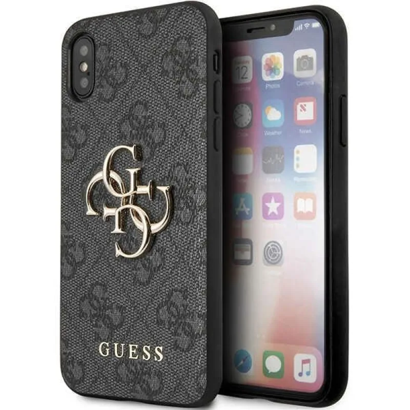 Puzdro Guess 4G s veľkým kovovým logom na iPhone X/XS – sivé