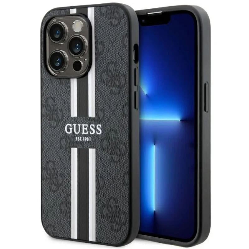 Guess GUHMP14LP4RPSK iPhone 14 Pro 6,1" čierno/čierne pevné puzdro 4G Printed Stripes MagSafe