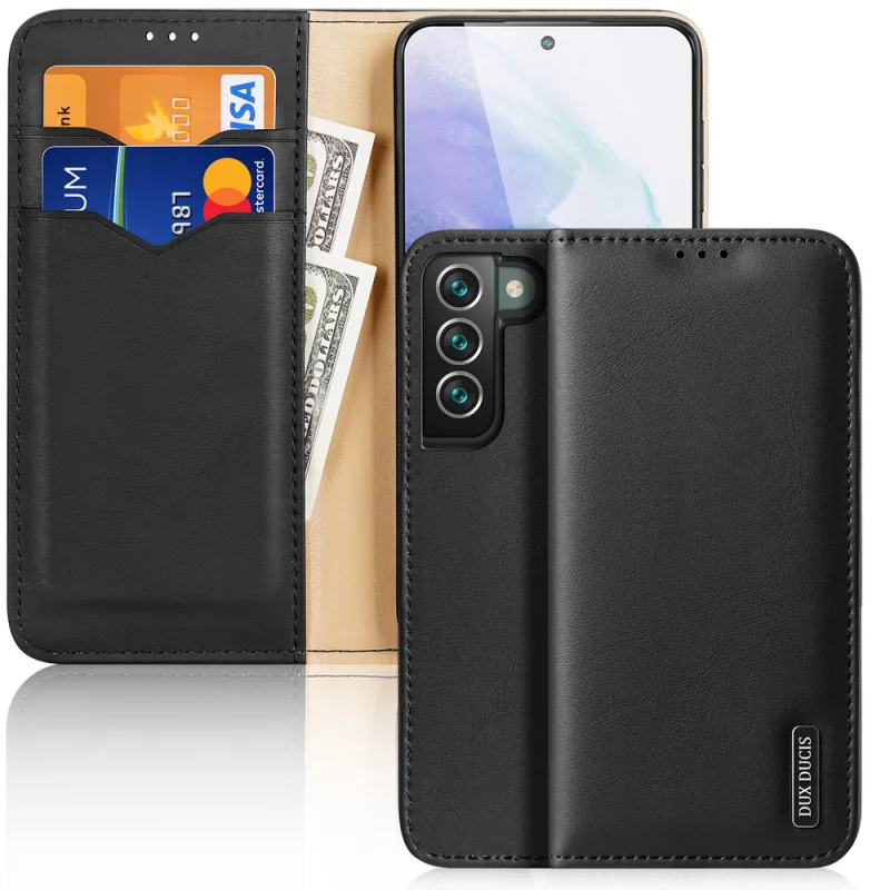 Dux Ducis Hivo Leather Flip Cover Originálna kožená peňaženka na karty a dokumenty Samsung Galaxy S22 + (S22 Plus) čierna