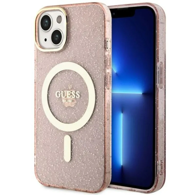Guess GUHMP14MHCMCGP iPhone 14 Plus 6,7" ružovo-ružové pevné puzdro Glitter Gold MagSafe