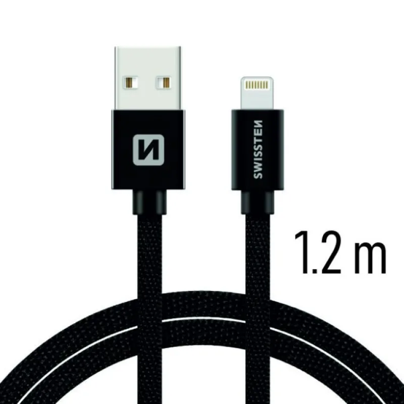 Swissten Data Cable Textile USB / Lightning 1.2 m, black