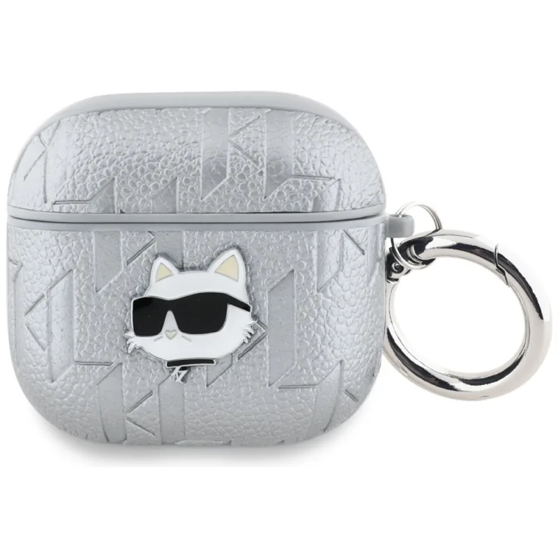 Puzdro Karl Lagerfeld Monogram Choupette Head pre AirPods 4 - strieborné