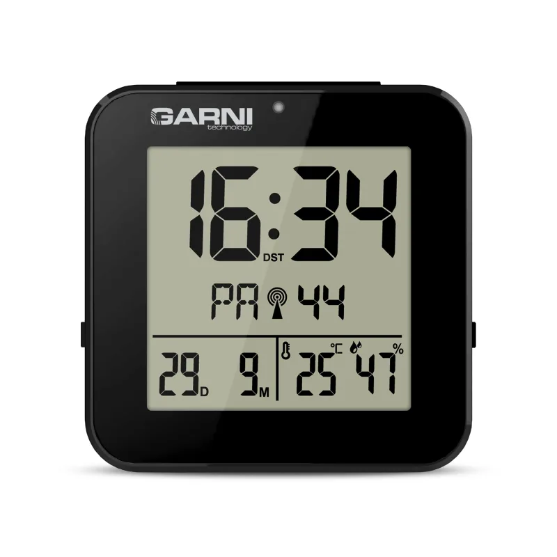 GARNI 138B - digitální budík s teploměrem a vlhkoměrem, černá GARNI 138B