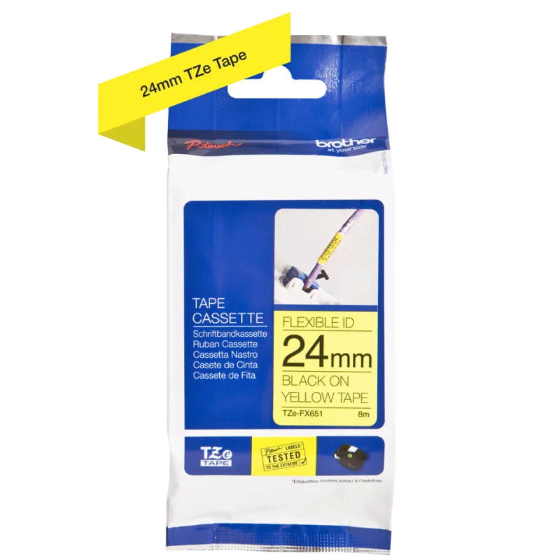 TZe-FX651, čierna tlač na žltej, šírka 24 mm TZEFX651
