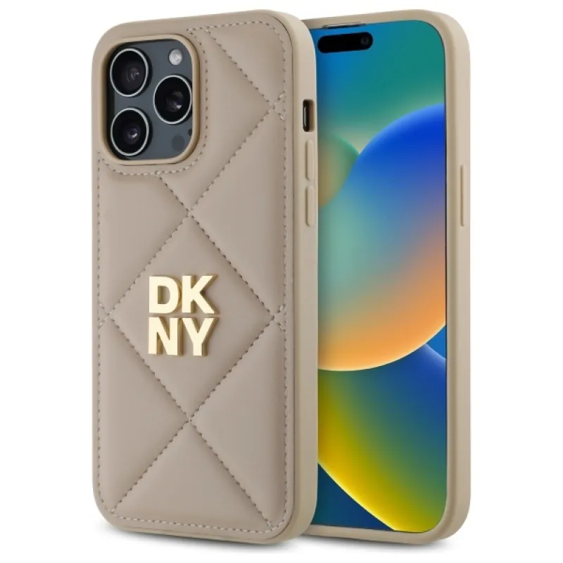Puzdro DKNY Quilted Stack Logo iPhone 14 Pro Max – béžové