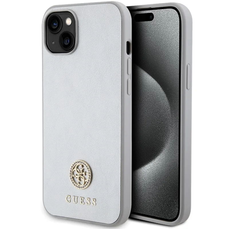 Guess GUHCP15MPS4DGPS iPhone 15 Plus 6,7" strieborné/strieborné pevné puzdro s štrasovým kovovým logom