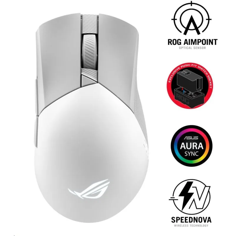 ASUS myš ROG GLADIUS III Wireless Aimpoint White (P711), RGB, Bluetooth…