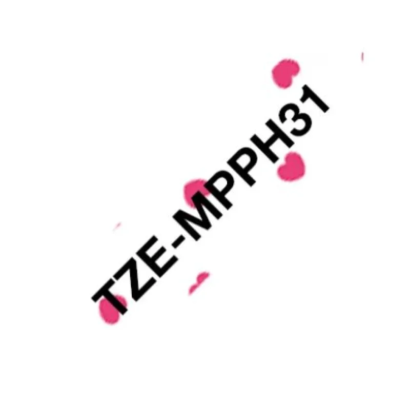 Brother TZe-MPPH31, ružové srdiečka/ čierna, 12mm TZEMPPH31