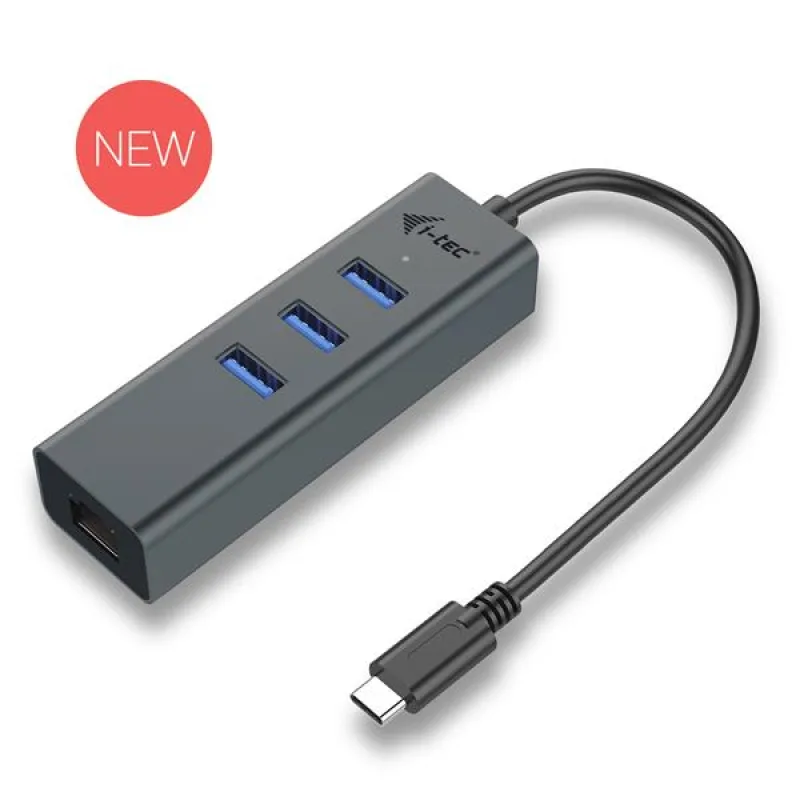 i-tec USB-C Metal 3-portovy HUB s Gigabit Ethernet adapterom C31METALG3HUB