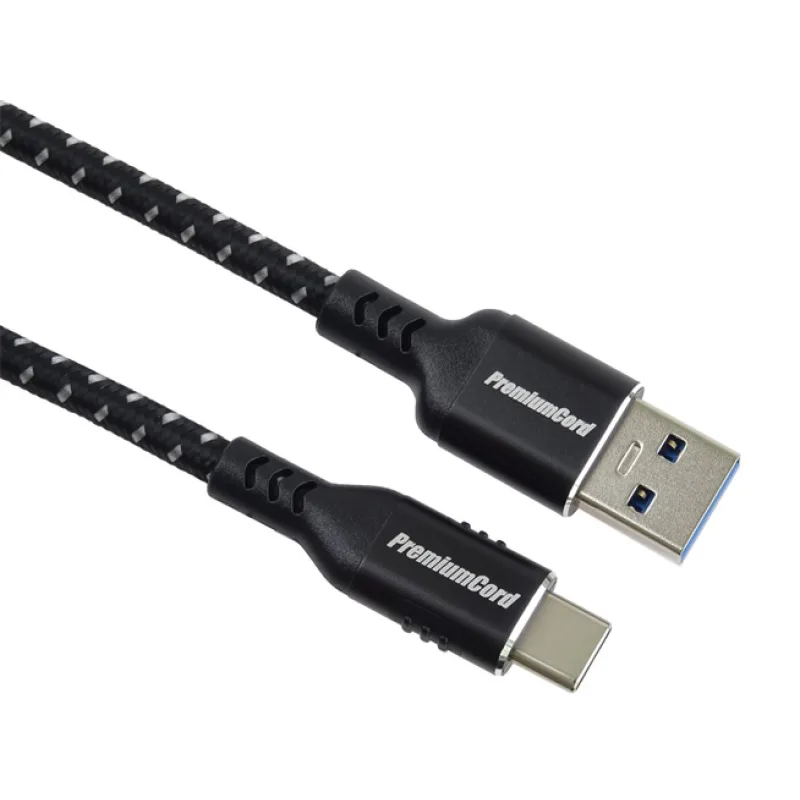 PremiumCord kábel USB-C - USB 3.0 A (USB 3.2 gen1, 3A, 5Gbit/s) bavlnený…