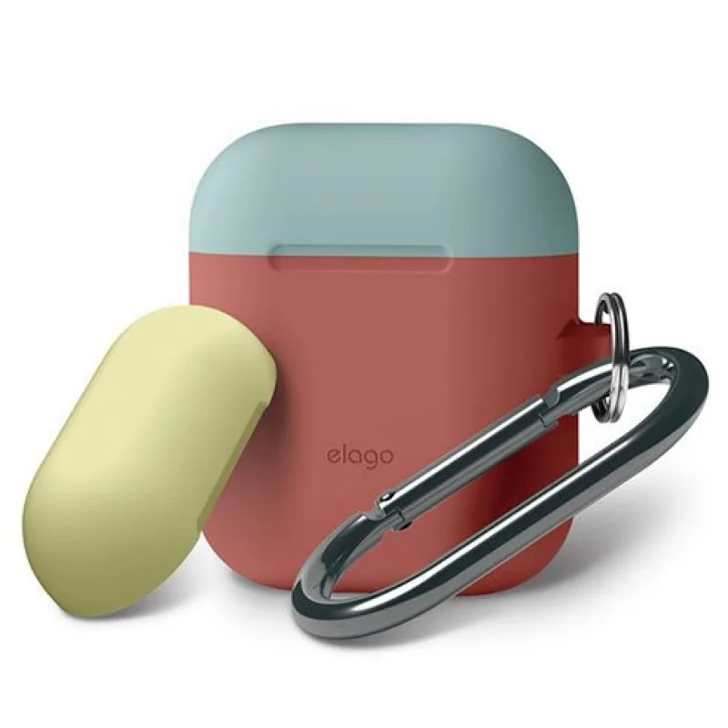 Elago Airpods Silicone Duo Hang Case - Italian Rose/ Coral Blue, Yellow…