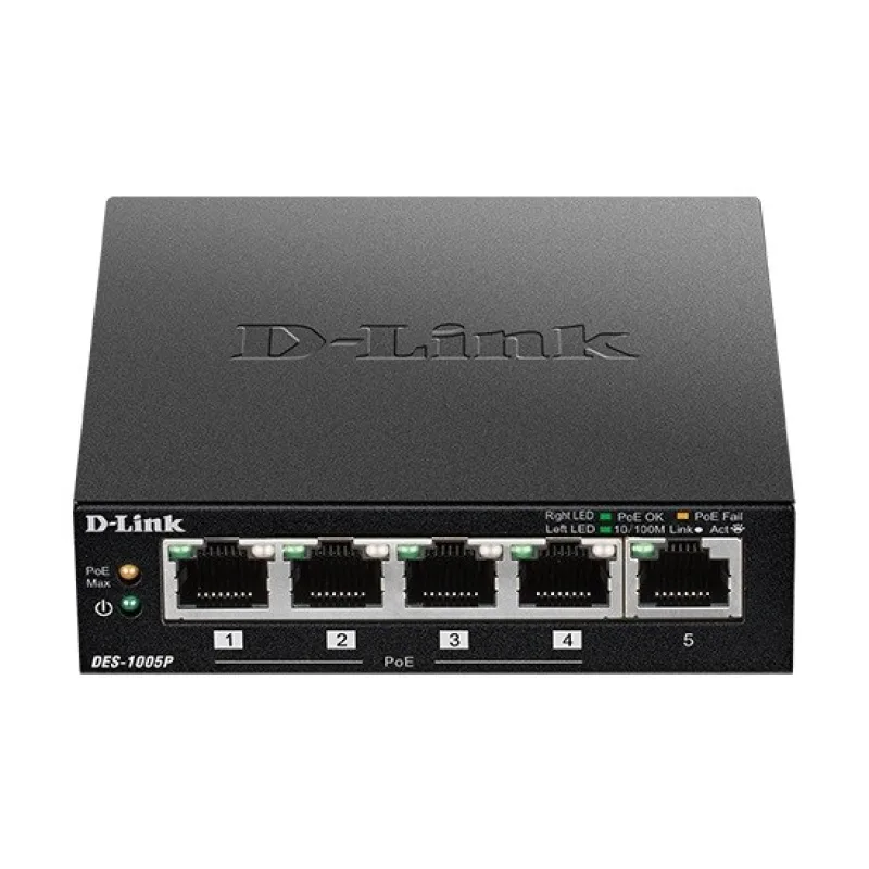 D-Link DES-1005P B1 5-portový 10/100 PoE stolový prepínač, 4x PoE+, 60W…