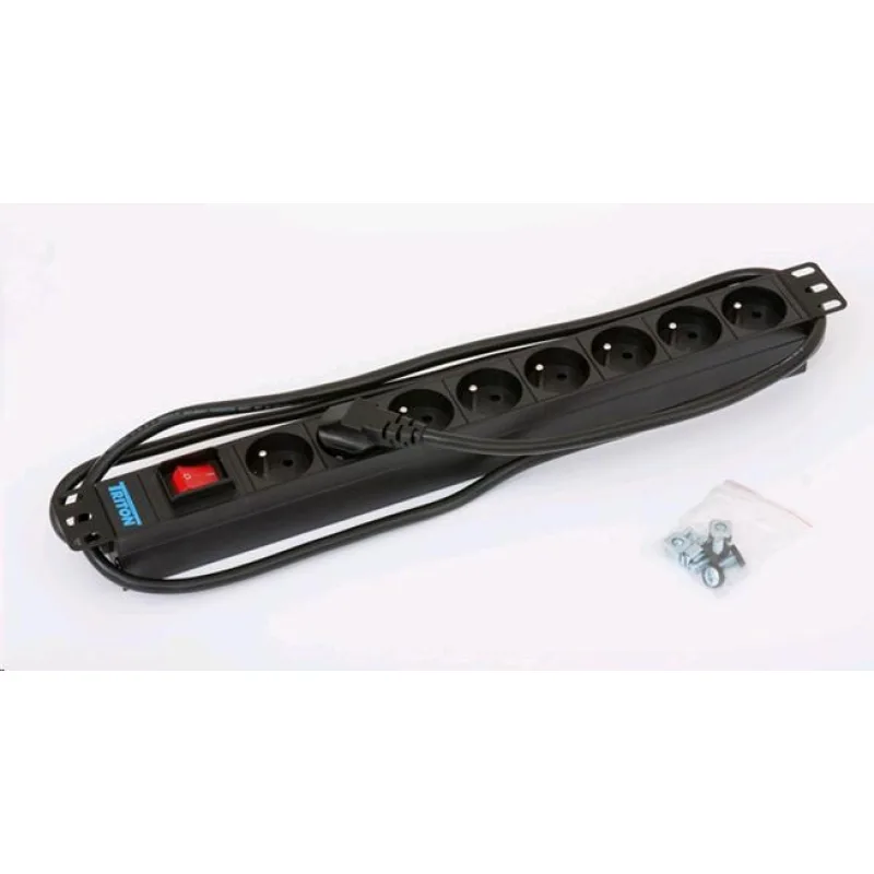TRITON 19" rozvádzač 8x230V - 2m, vypínač, čierny RAB-PD-X03-A1
