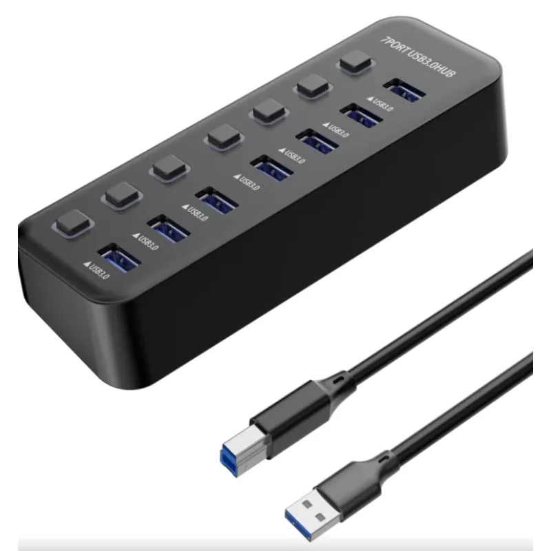 PremiumCord USB 3.2 Superspeed HUB 7-portový s vypínačmi portov KU3HUB7A