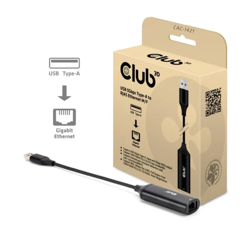 Club3D Adaptér USB-A na RJ45, 5Gb, 24cm CAC-1421